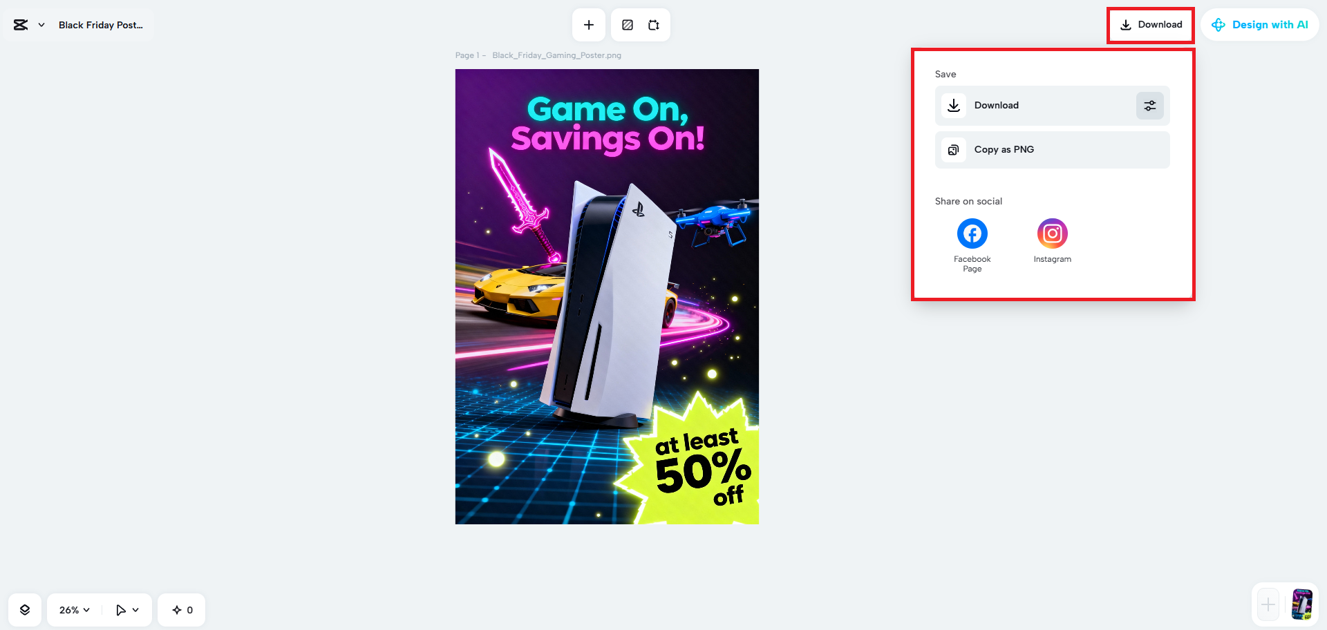 Exporte seu design de anúncio de imagem