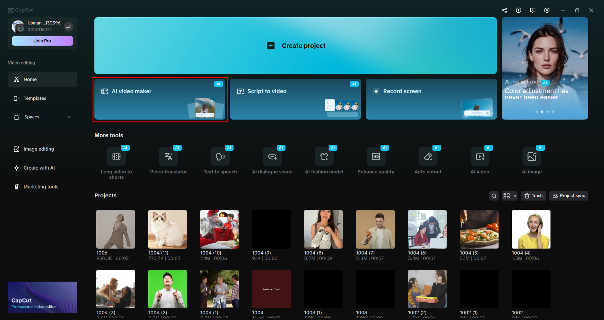 Accessing the AI video maker in the CapCut desktop video editor