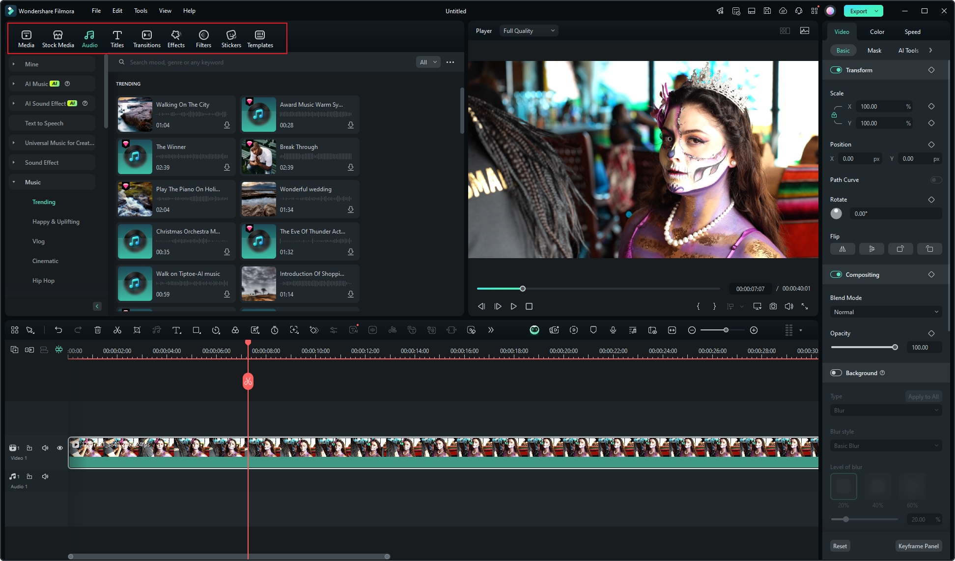 Filmora video editor interface