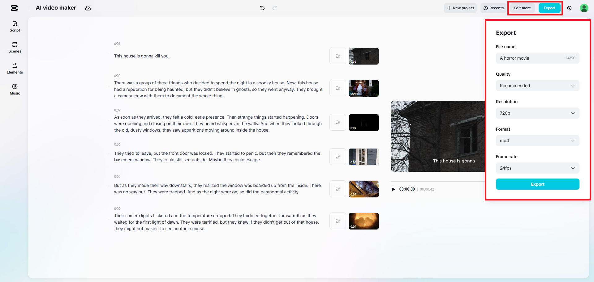 Export your created video