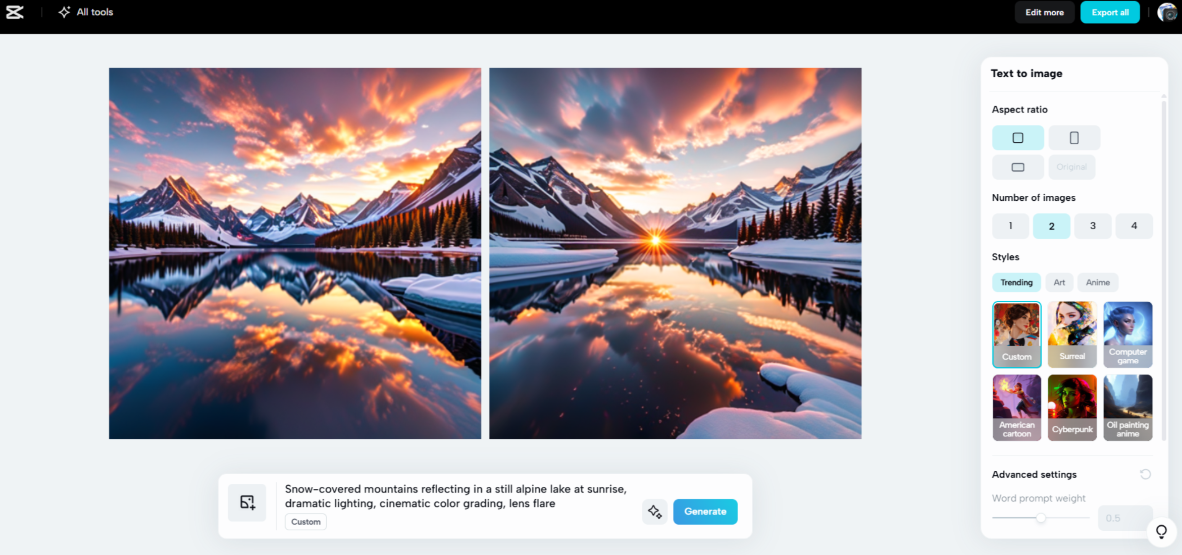 Gränssnittet för CapCut Web – ett enkelt sätt att skapa bilder med AI