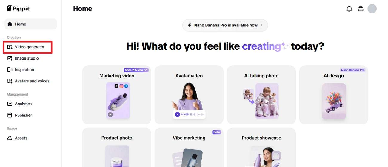 truy cập AI Video Generator cho Pippit