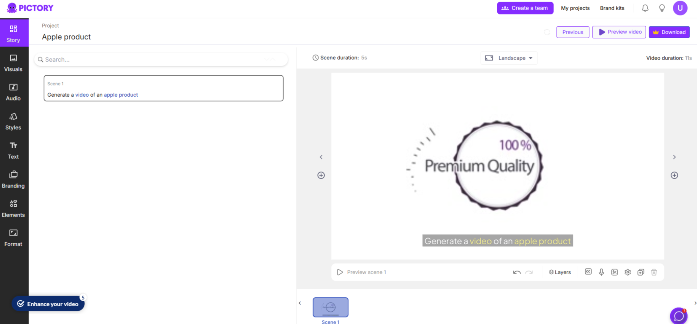 Interface von Pictory – ein perfektes Tool zur KI-Videoproduktion