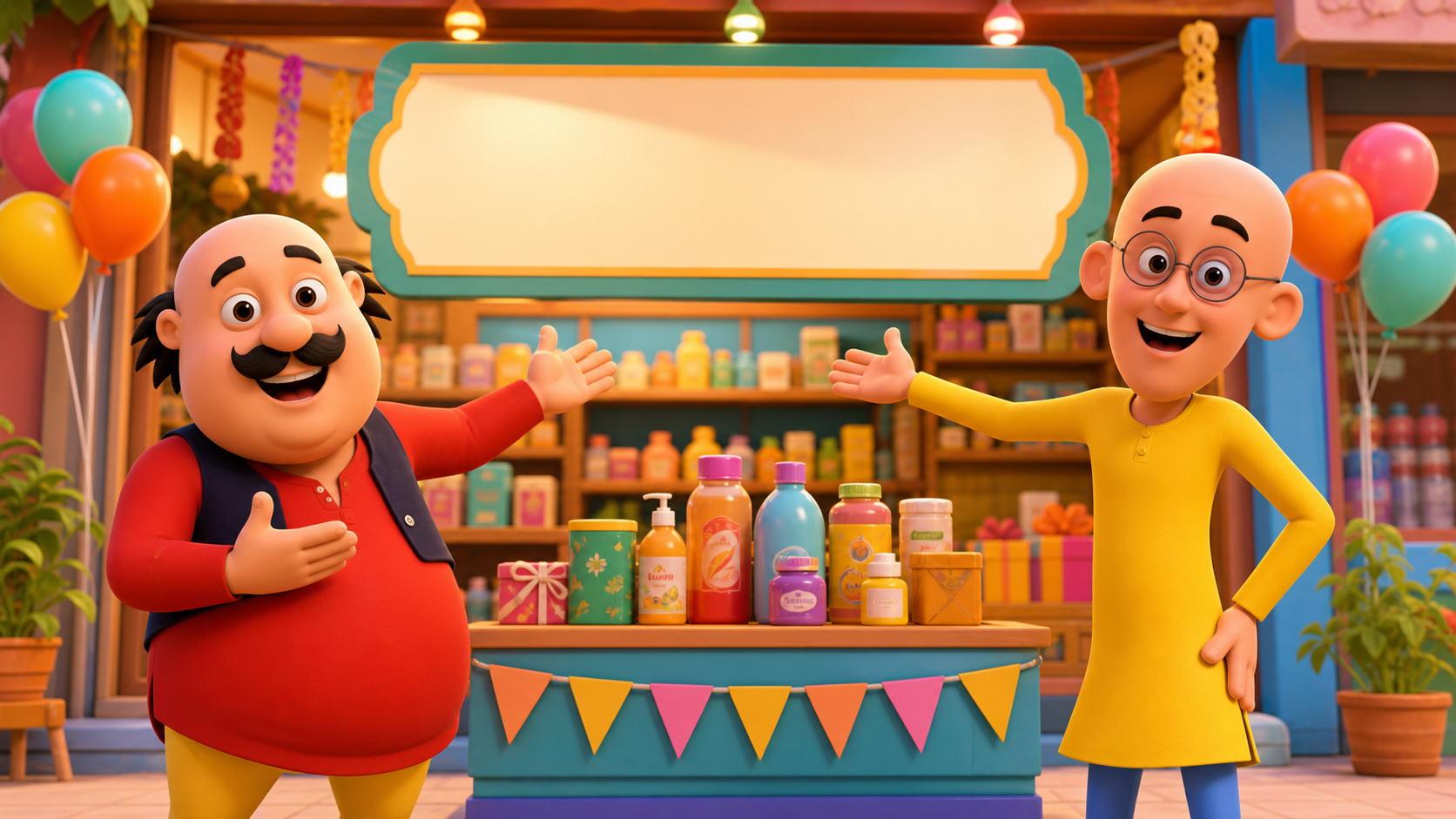 Motu Patlu Funny Shop Promotion AI Video Prompt prompt result 2