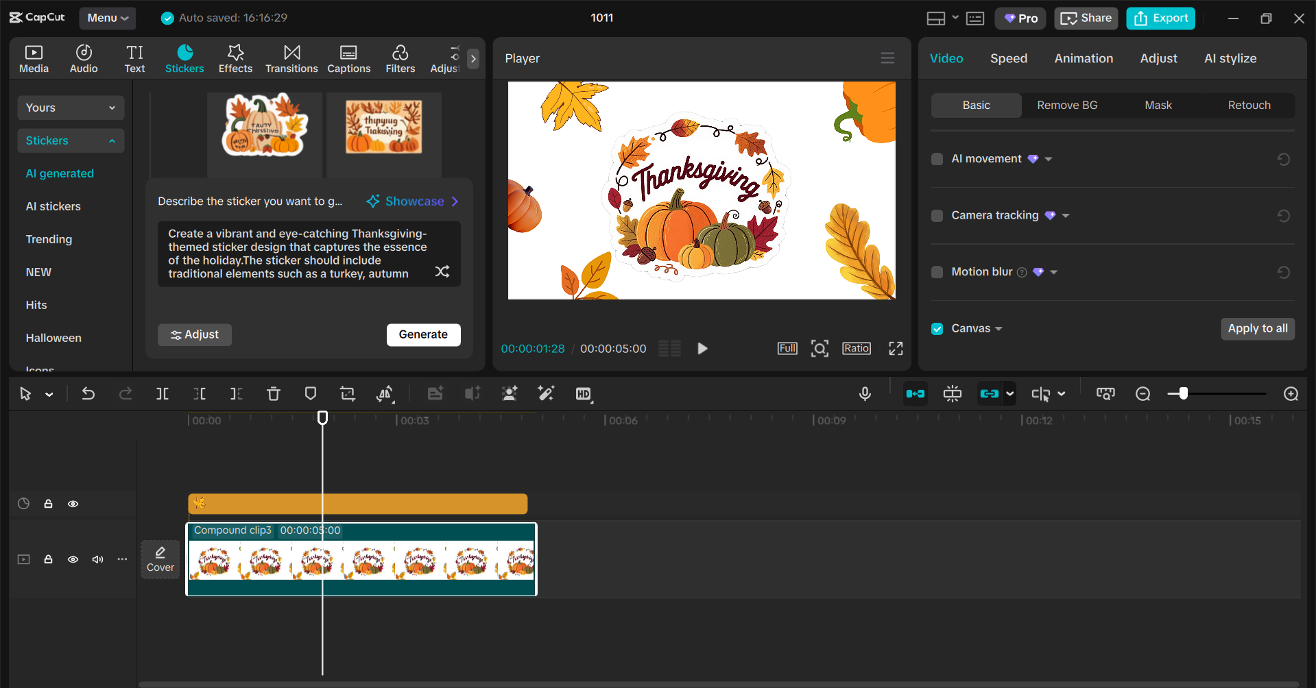 Interface of the CapCut desktop video editor- the best tool to create stickers for Thanksgiving