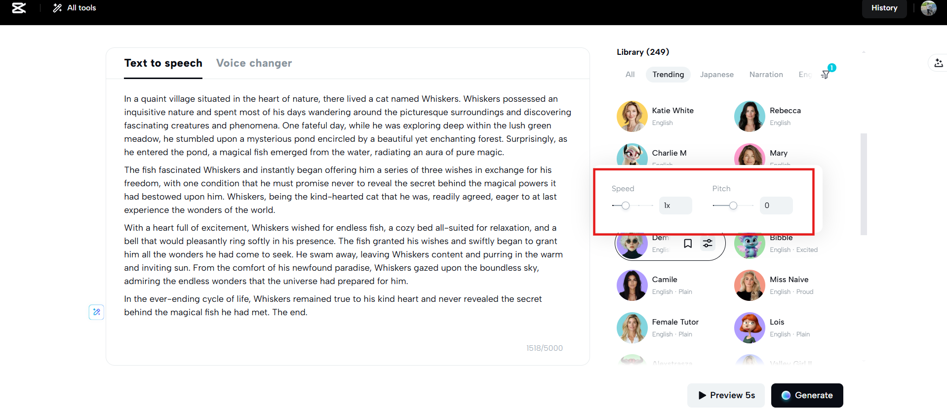 Adjustable pitch and speed