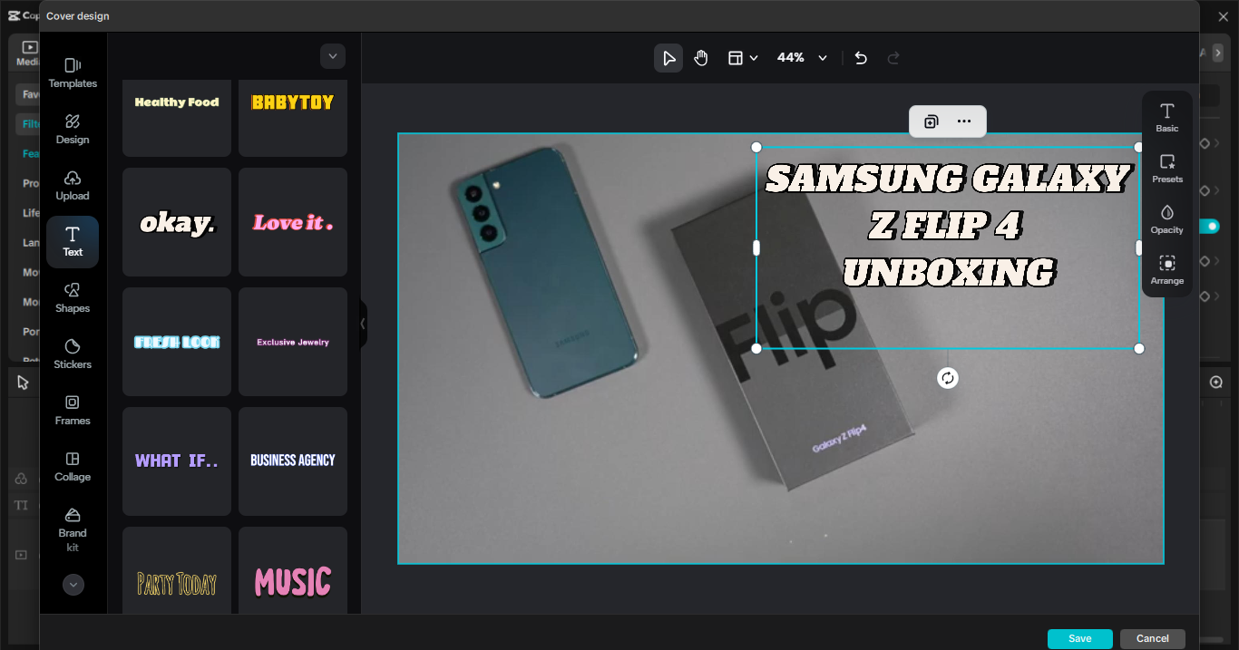 Adăugarea unei miniaturi video în CapCut