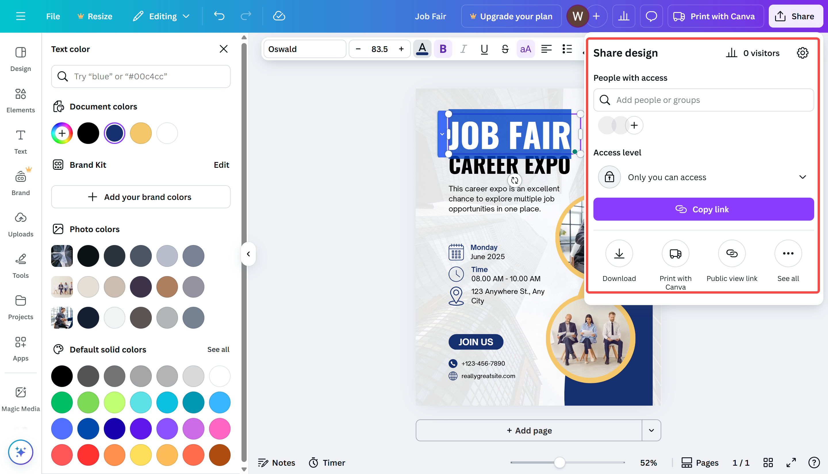 Downloading the flyer from Canva flyer maker