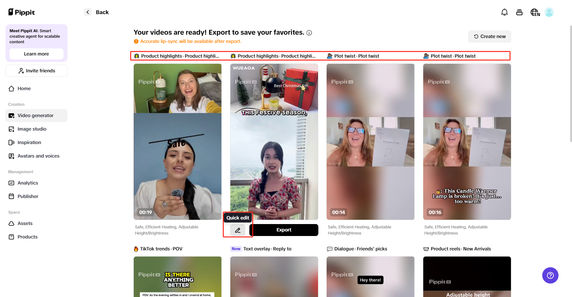 Tekintse meg az előre generált videókat, és válassza a Gyorsszerkesztés lehetőséget