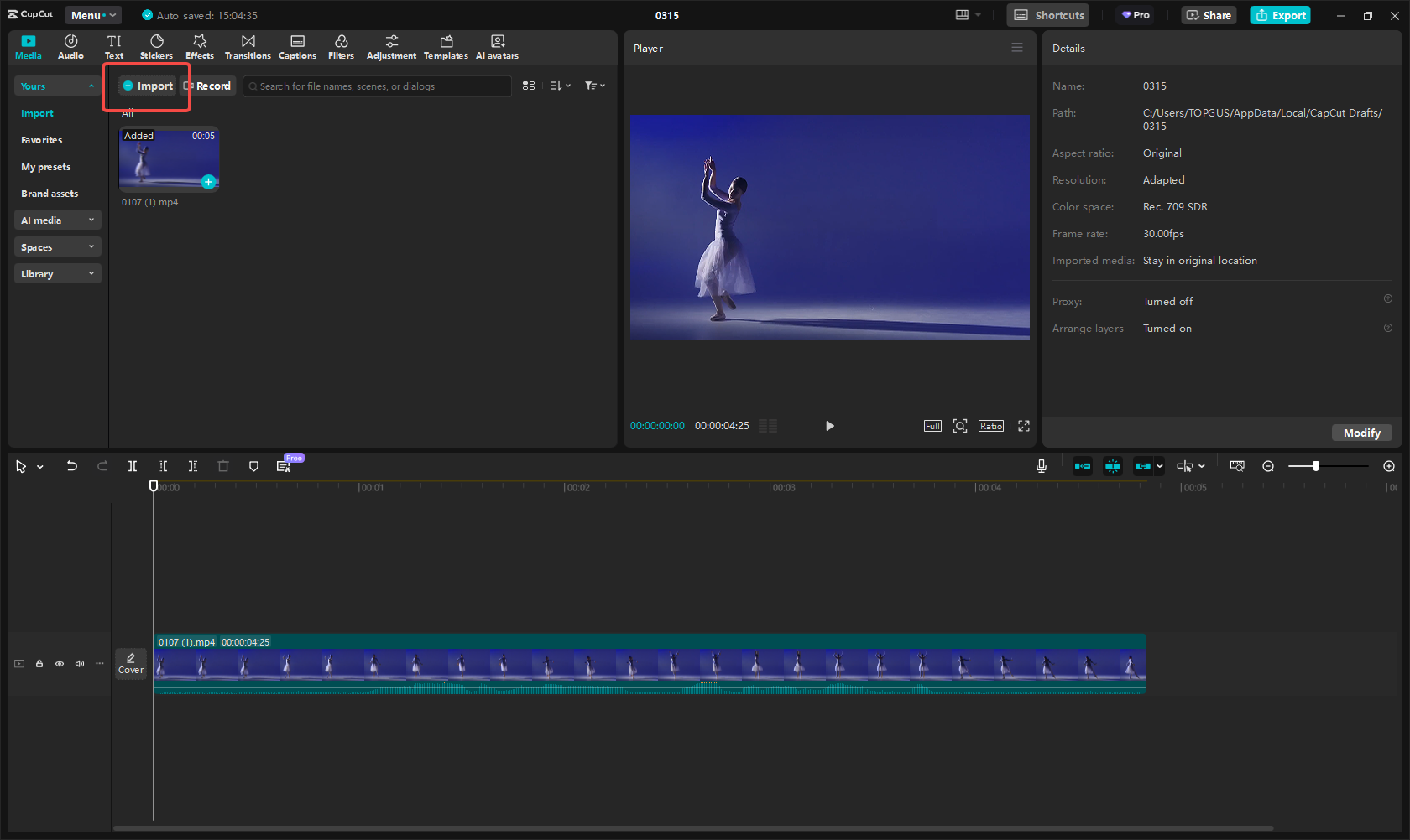 Import audio or video file
