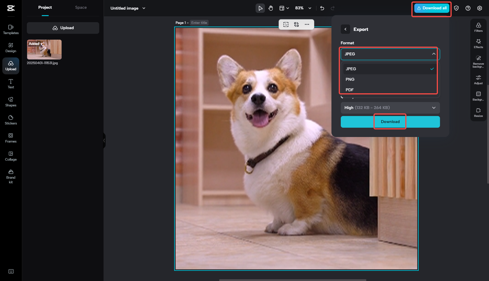 Exportar la imagen redimensionada