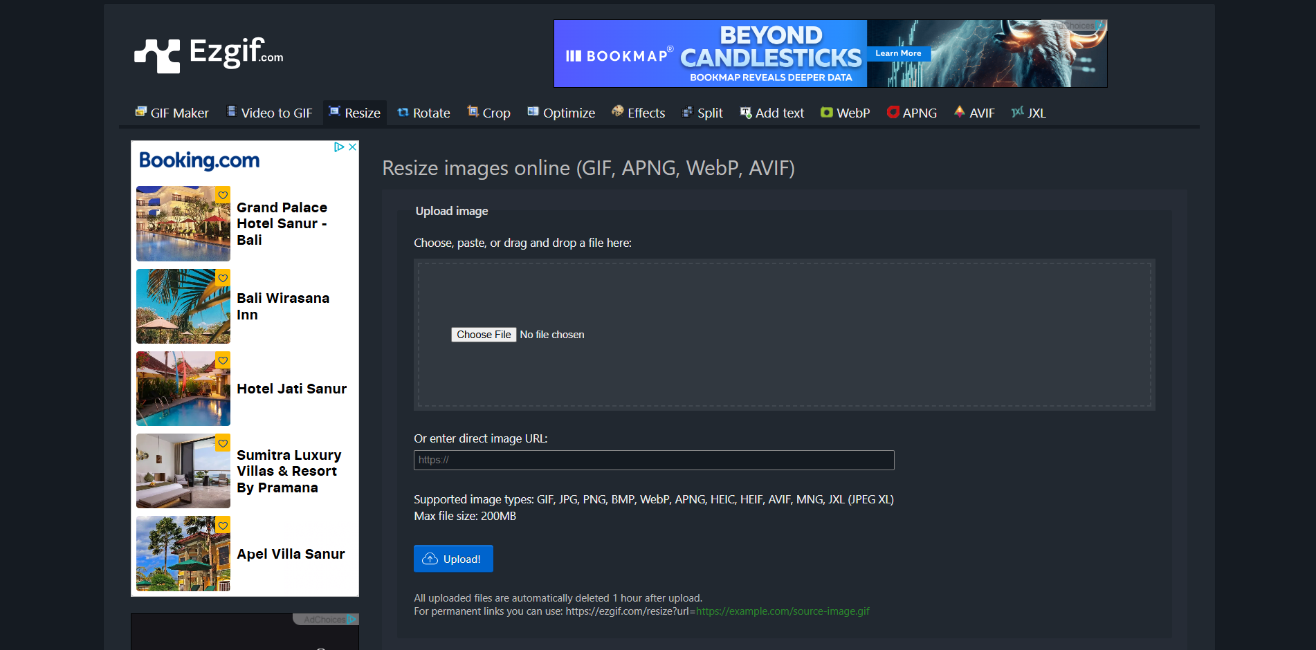 Interface of Ezgif - the most liked tool to change the file size of GIFs