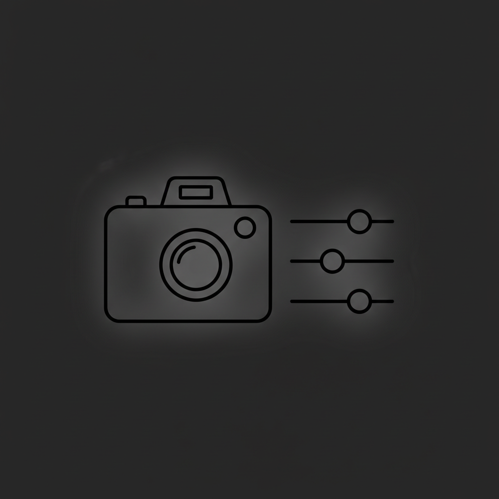 Capabilities icon — film camera with sliders, minimalist line style.