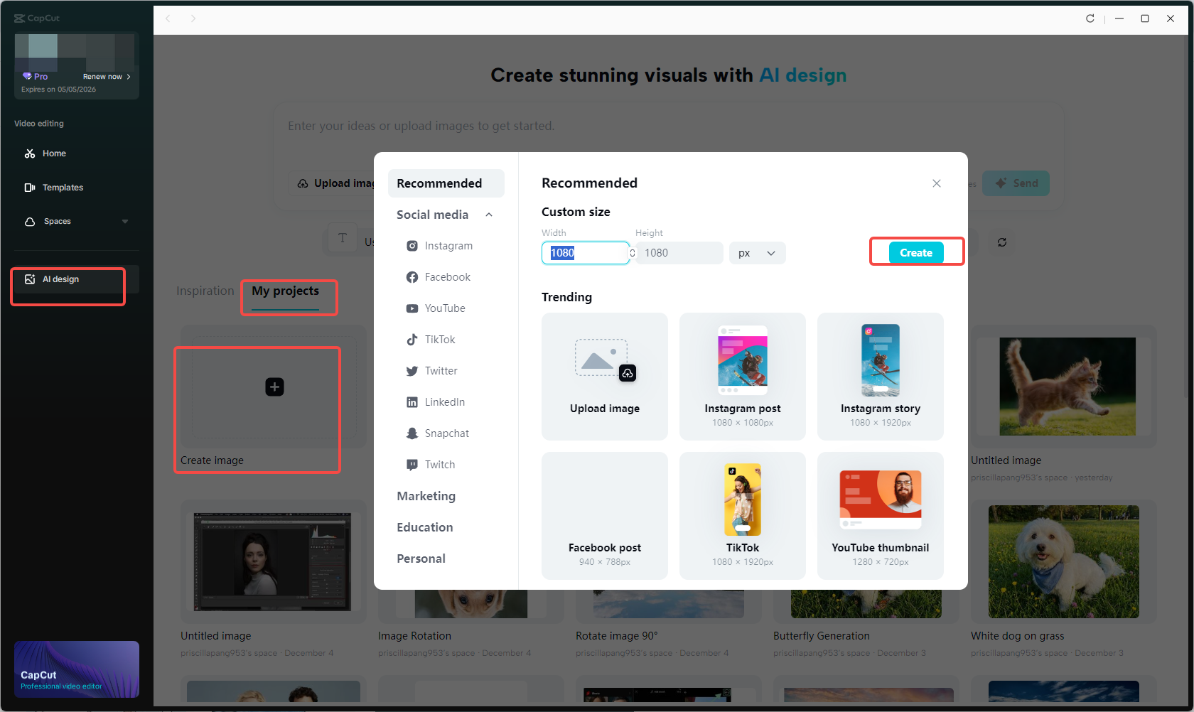 Access the CapCut AI design tool