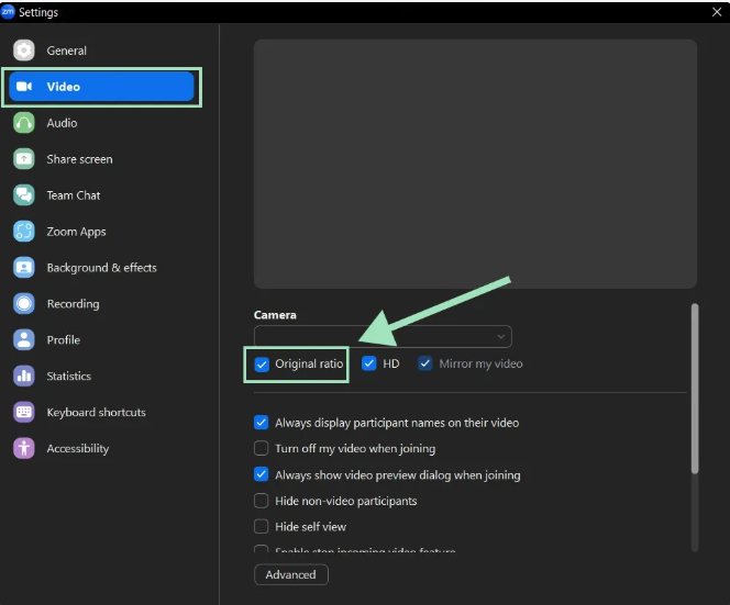 Menyesuaikan pengaturan video untuk mendapatkan video Zoom Full HD