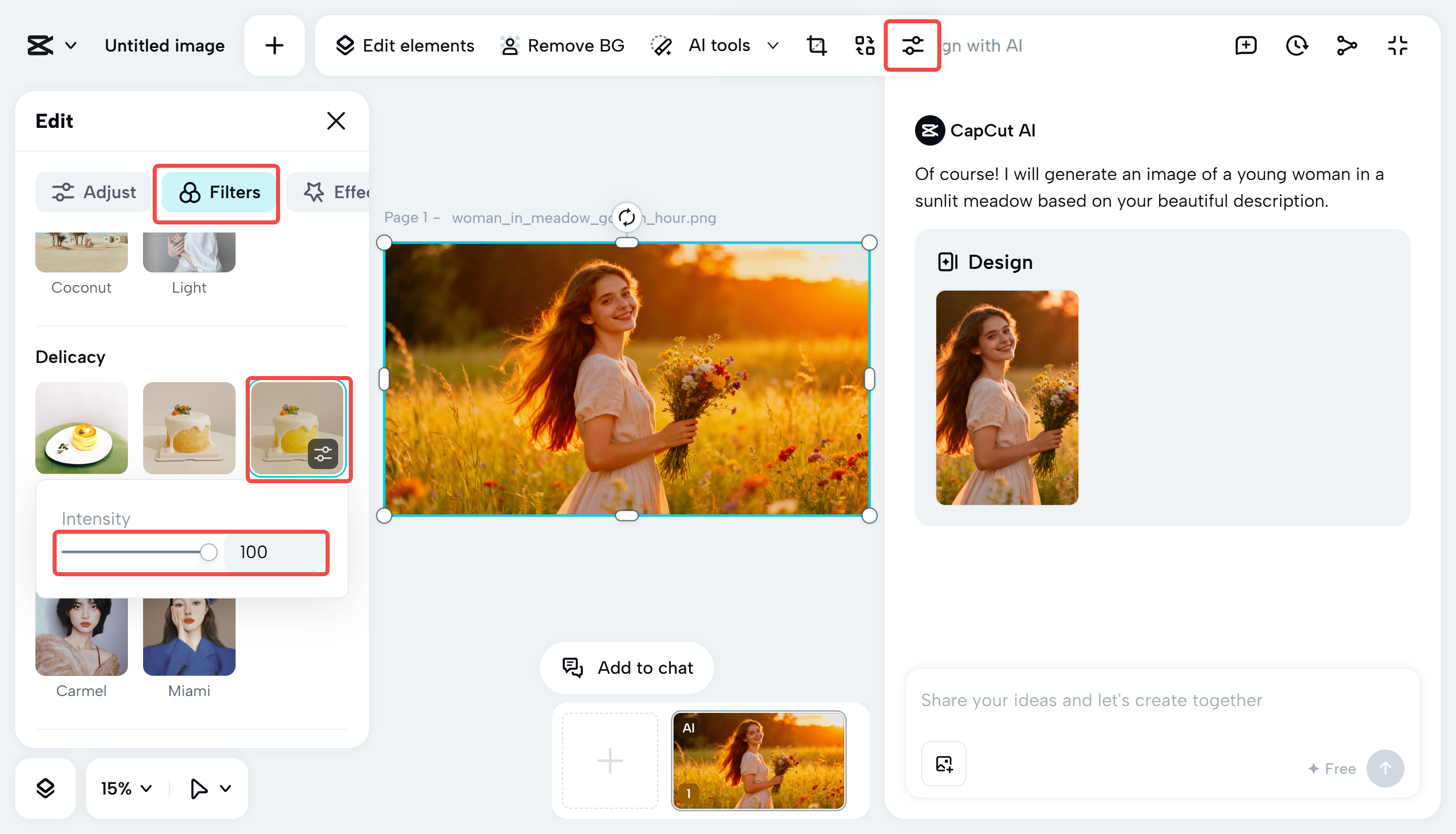 Editing the image on CapCut Web