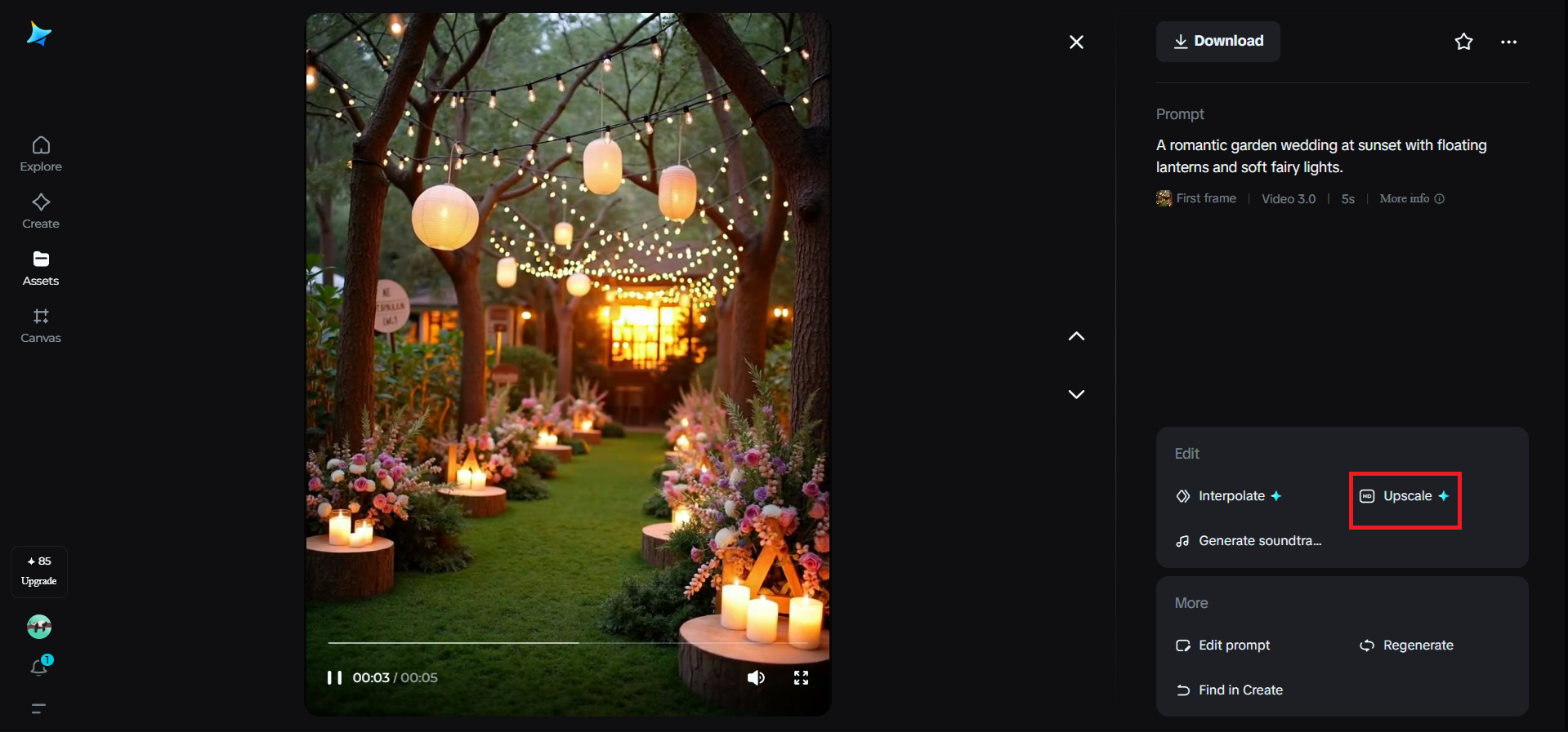 Upscale feature in Dreamina