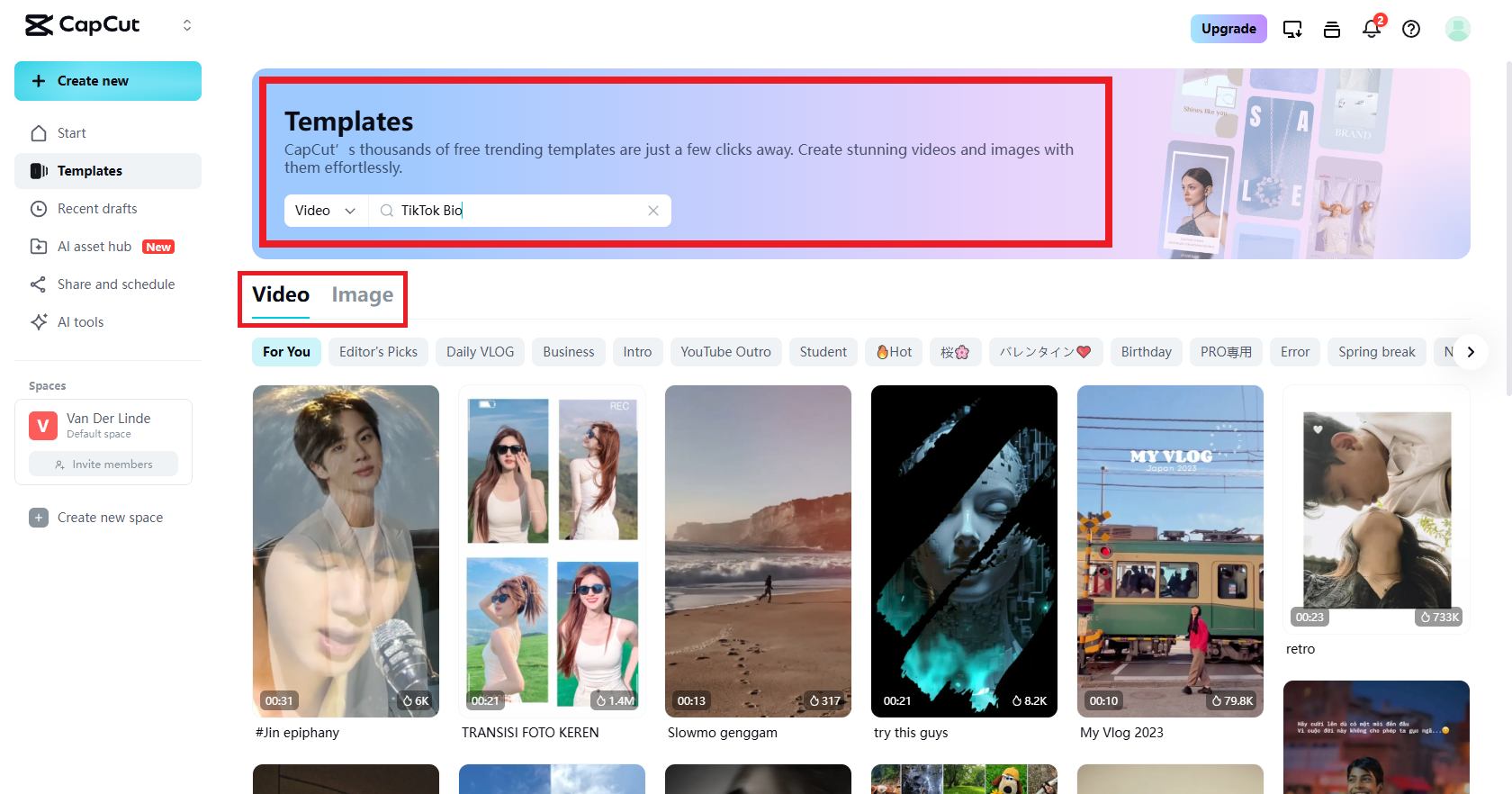 Cari templat bio TikTok anda
