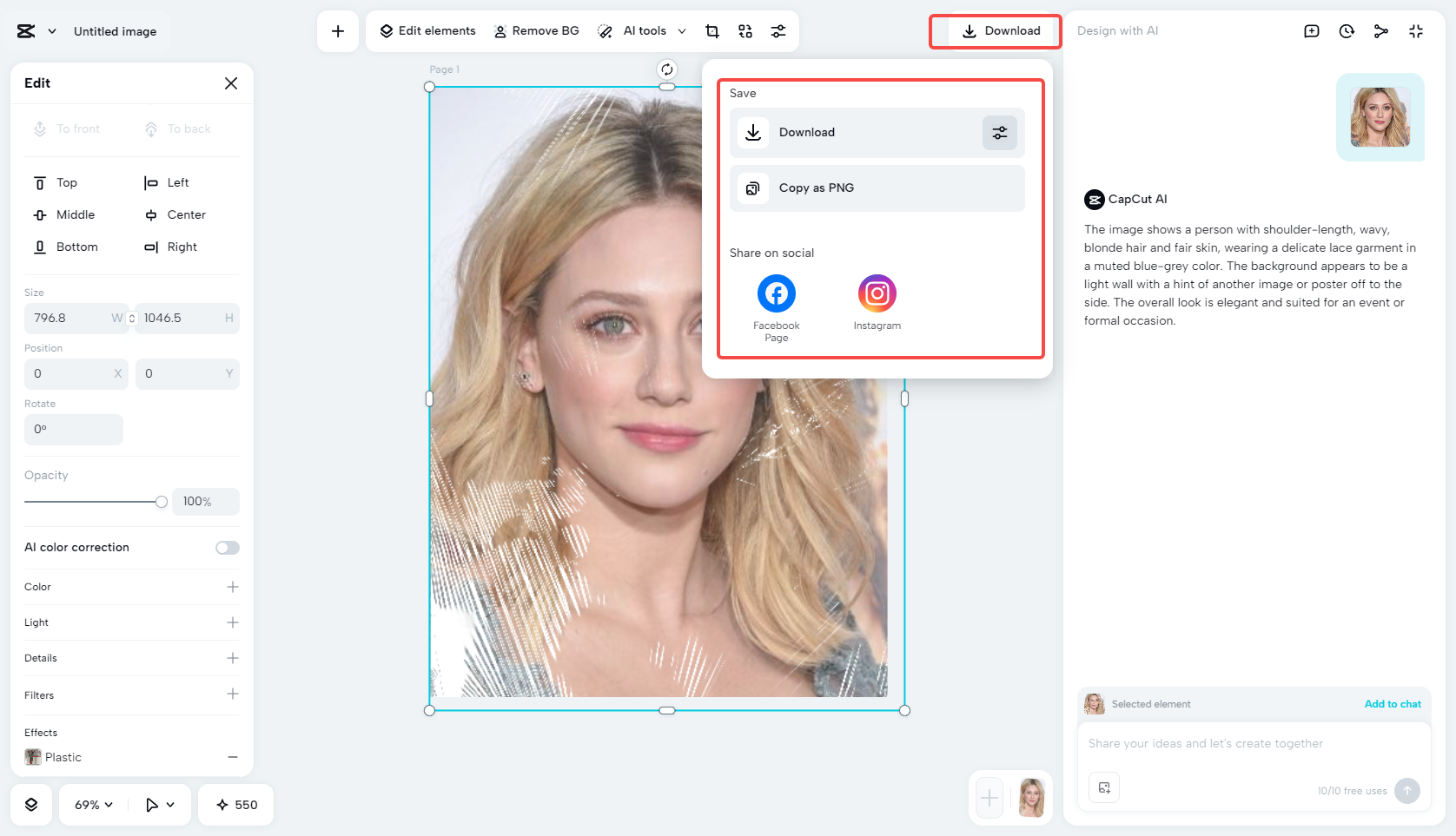 Exporting the photo in CapCut