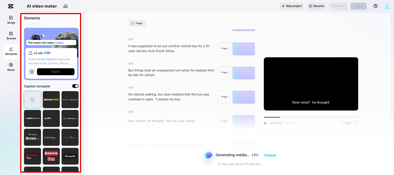 ตัวสร้างคำบรรยาย CapCut Web