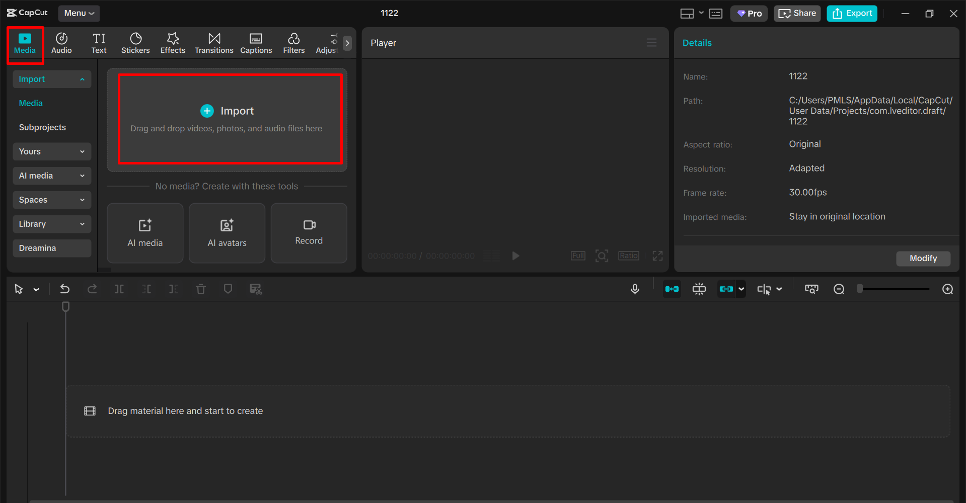 Importing video in the CapCut desktop video editor