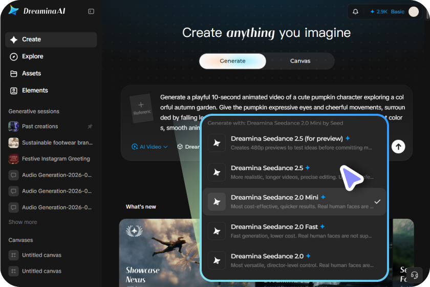 Selecione um modelo, ajuste as configurações e gere