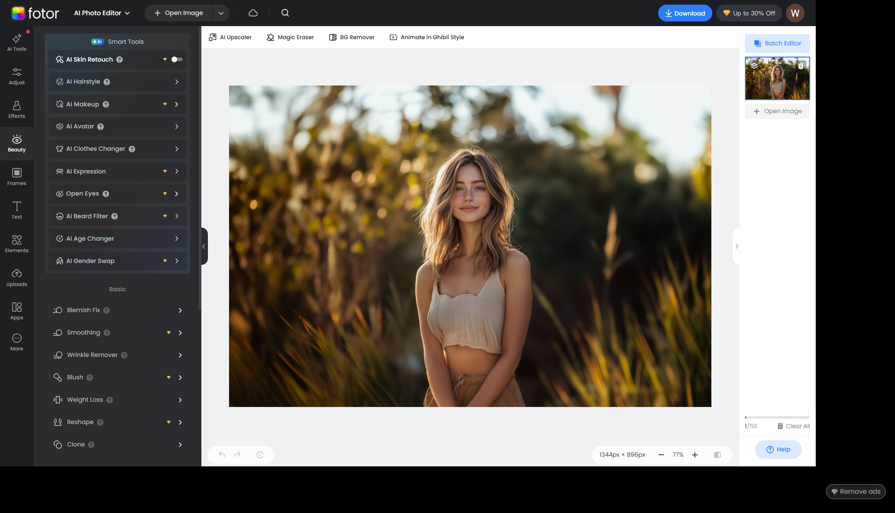 Interface de 2. Fotor IA Video Editor - un éditeur de visage facile à utiliser pour la vidéo