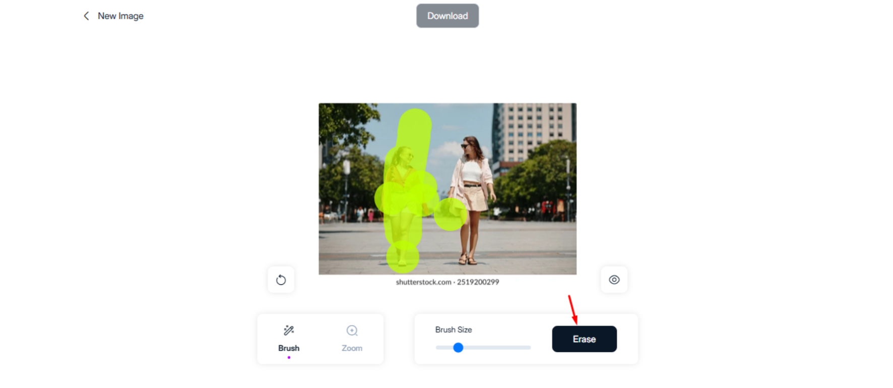 Gränssnittet för Magic Studio - en avancerad gratis app för att radera detaljer i foton.
