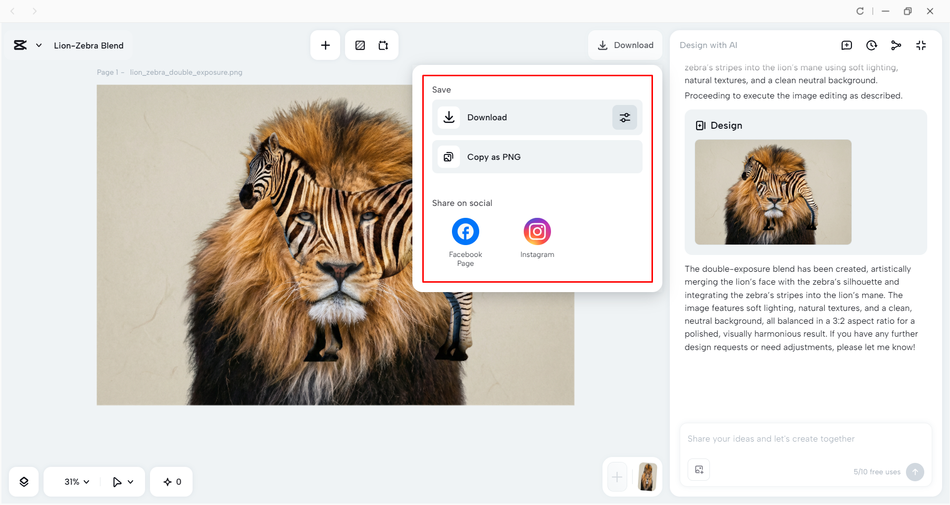 Downloading the image from the CapCut desktop video editor