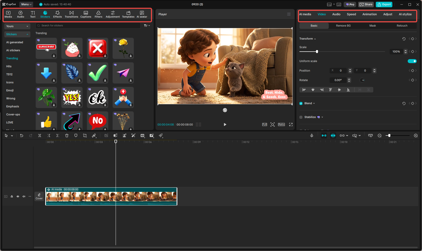 Edit the generated video