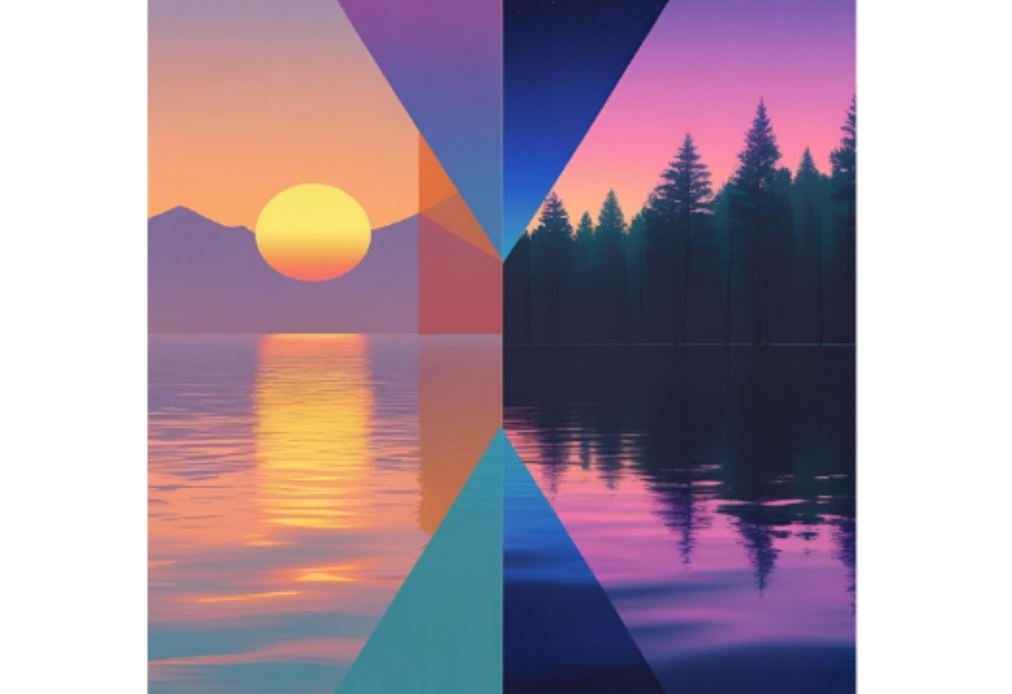 Two matched scenes transitioning with similar shapes