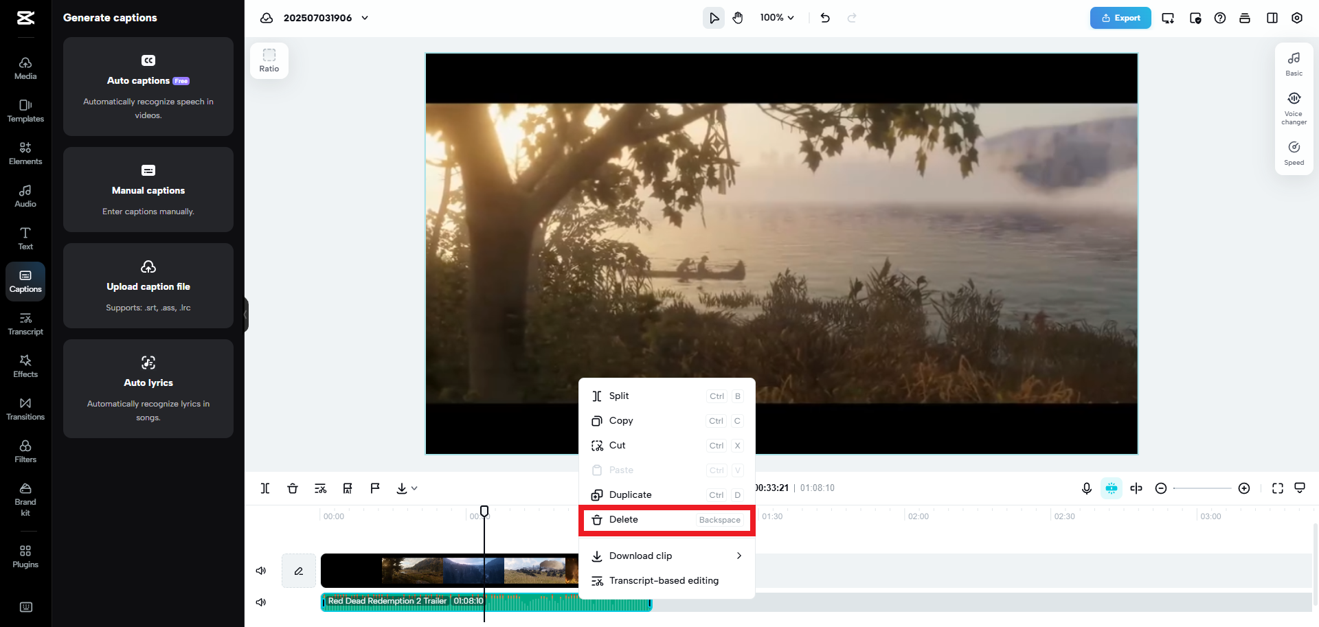 Select the delete option