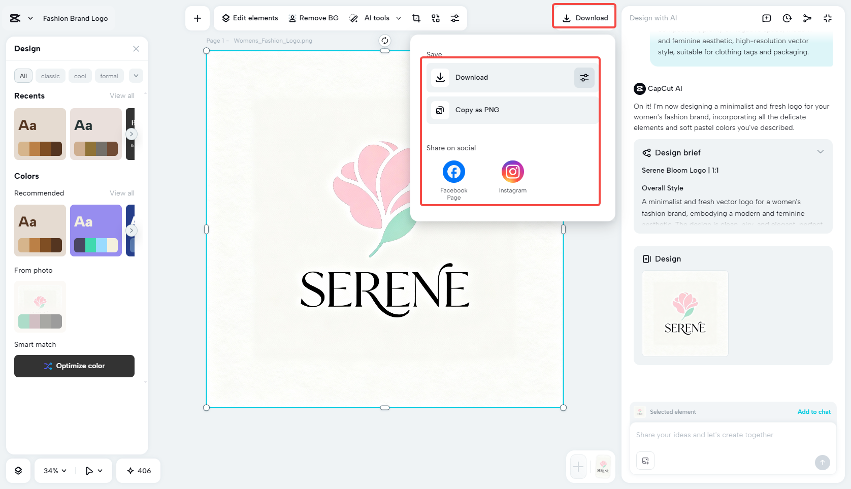 Accessing the AI design feature in CapCut