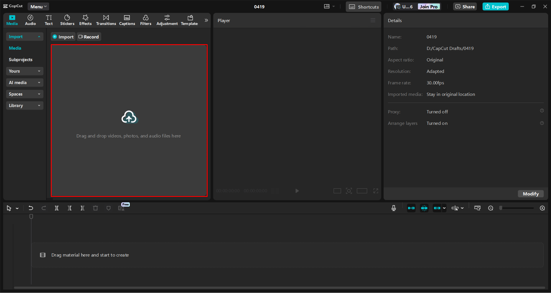 Mengimport video ke dalam editor video desktop CapCut