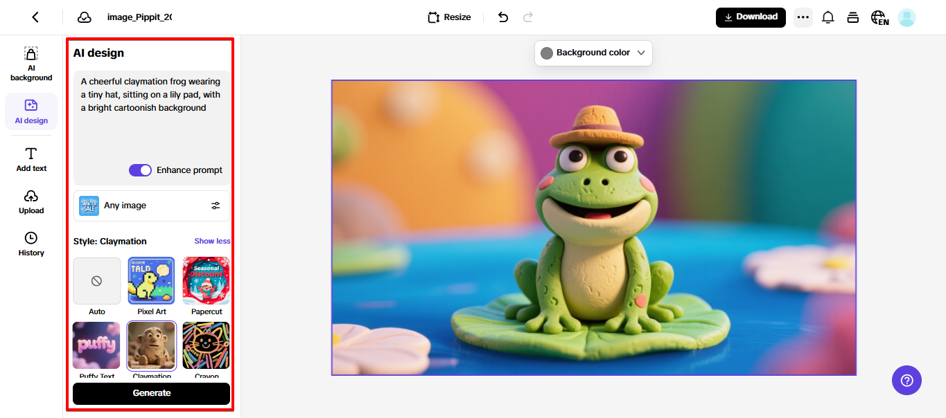 Kagamitan sa disenyo ng AI sa Pippit