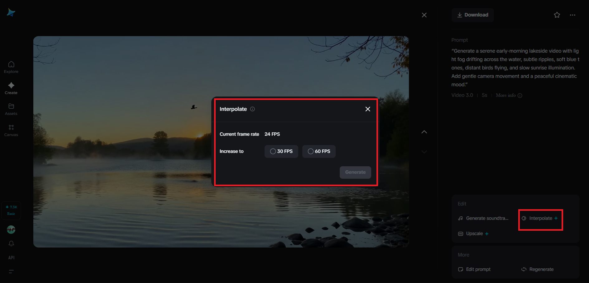 Interpolation feature in Dreamina