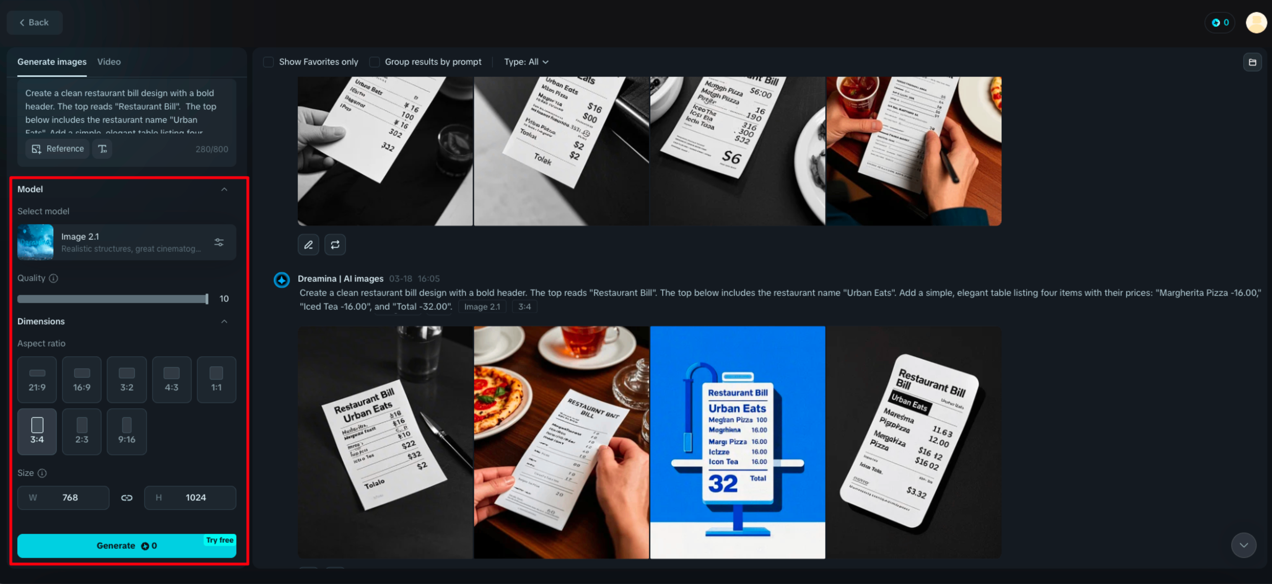 Adjust settings and generate