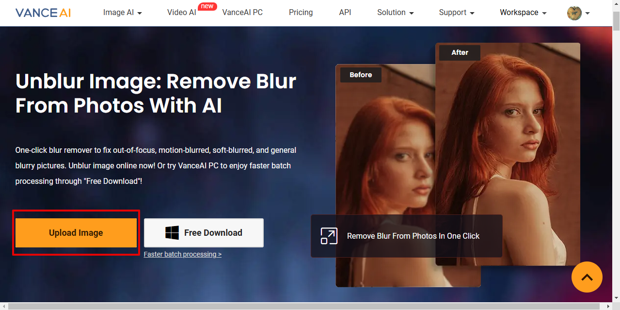 Subiendo una imagen borrosa a VanceAI