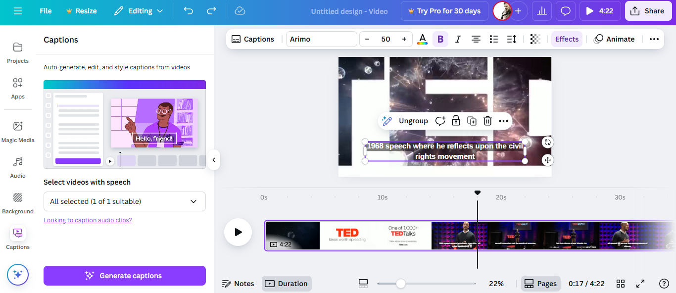 캡션 추가 및 사용자 지정