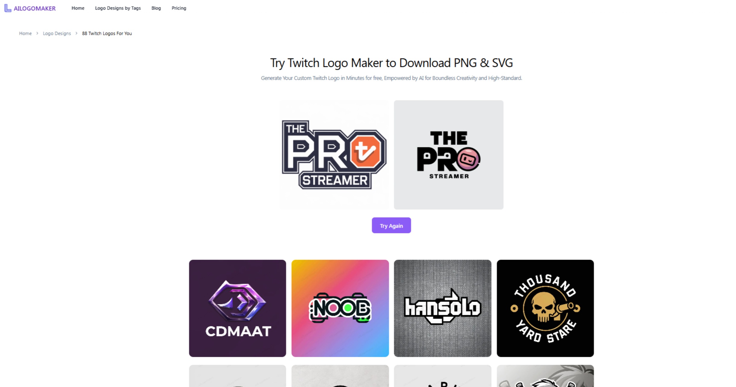 Interface of AILogoMaker - a valuable Twitch logo maker