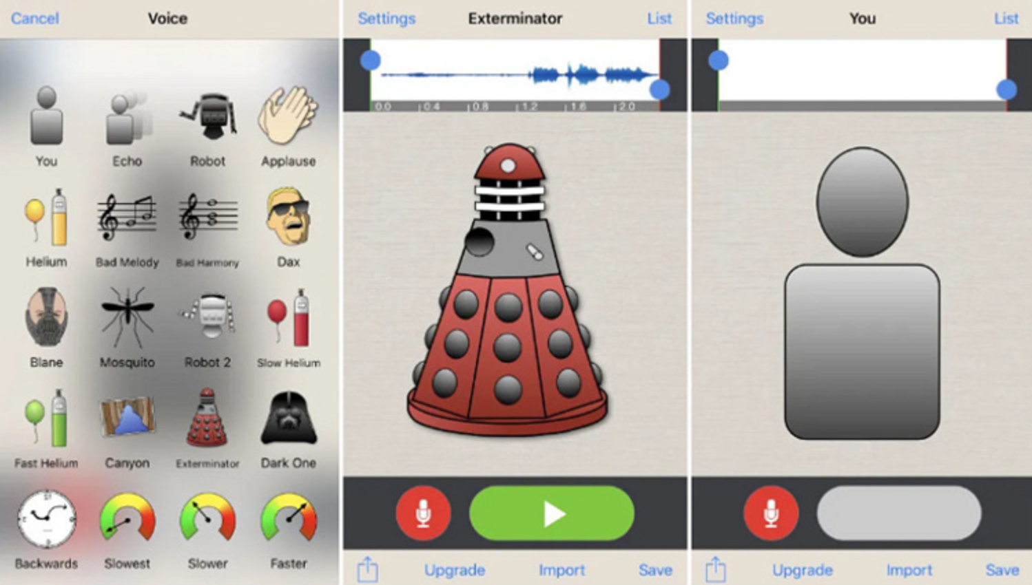 Interface of Voice Changer Plus - an easy to use Halloween voice changer