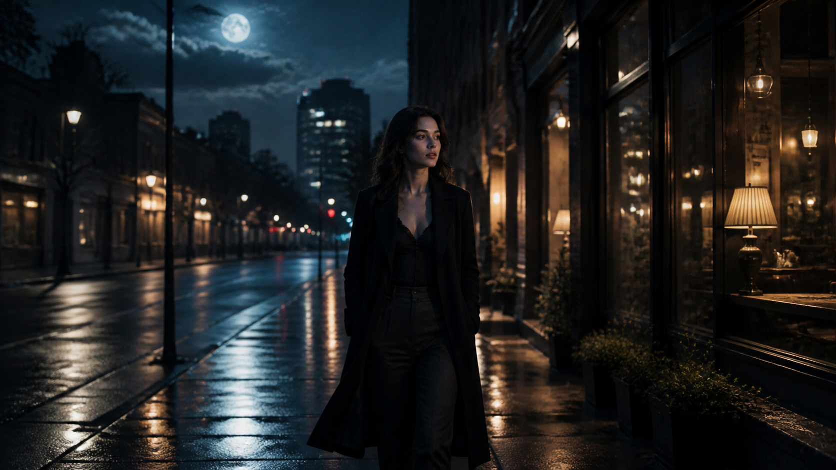 Moonlit Street Walk Prompt-Beispiel