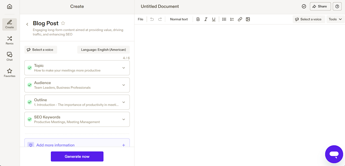 Jasper AI brainstorming