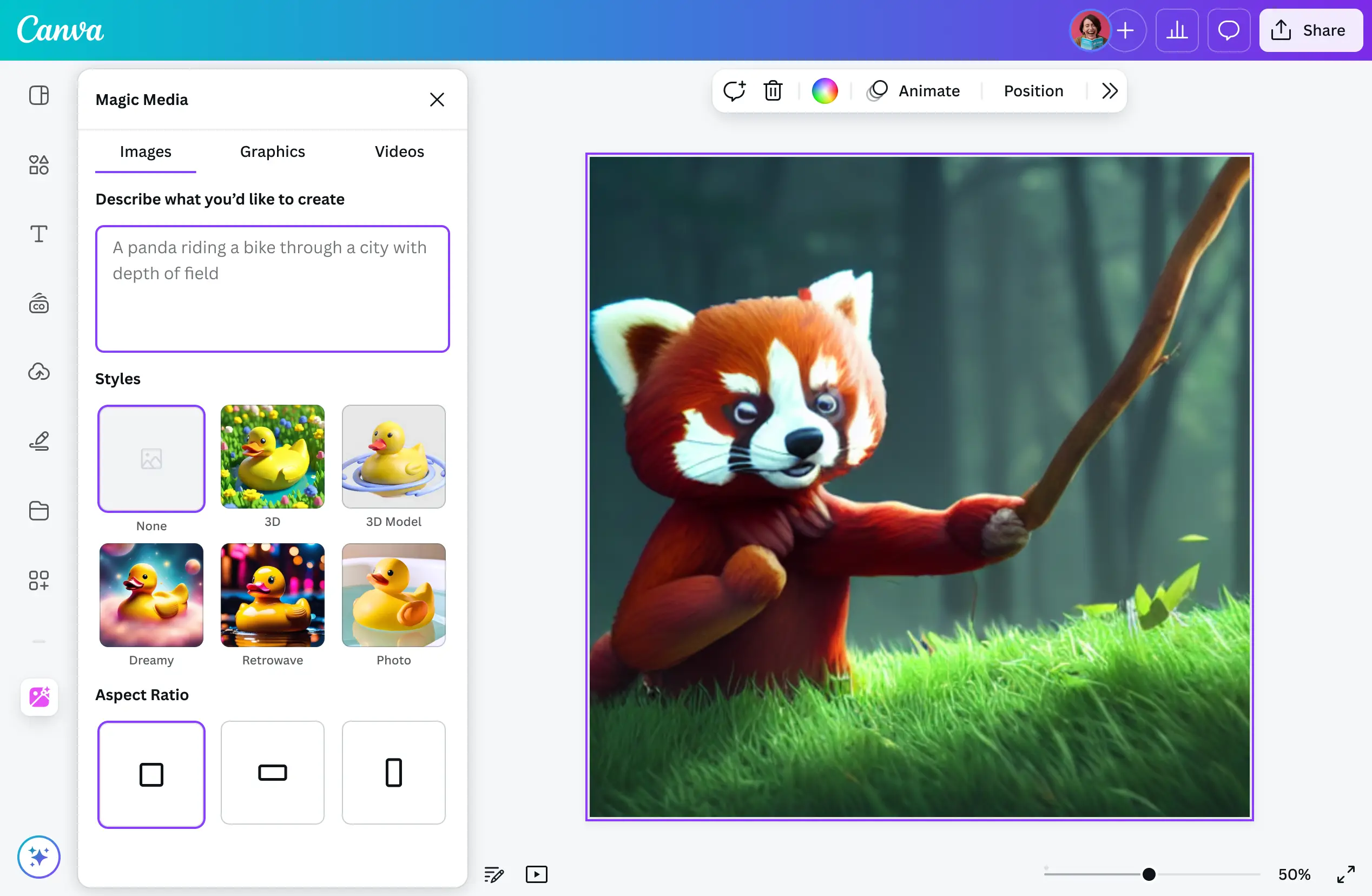 Interface van Canva - een veelzijdige generatieve AI-afbeeldingsgenerator