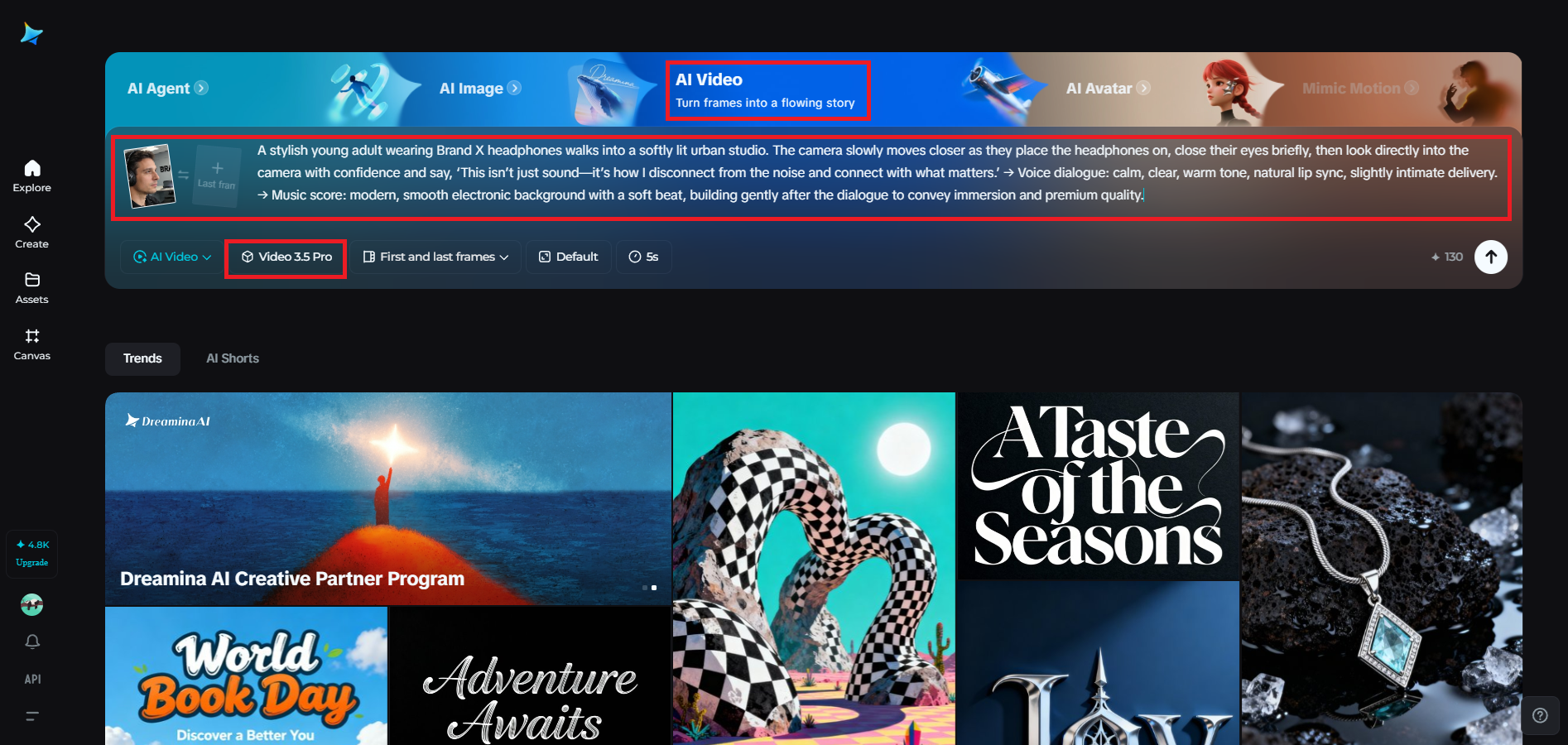 Enter the workspace and write your prompt