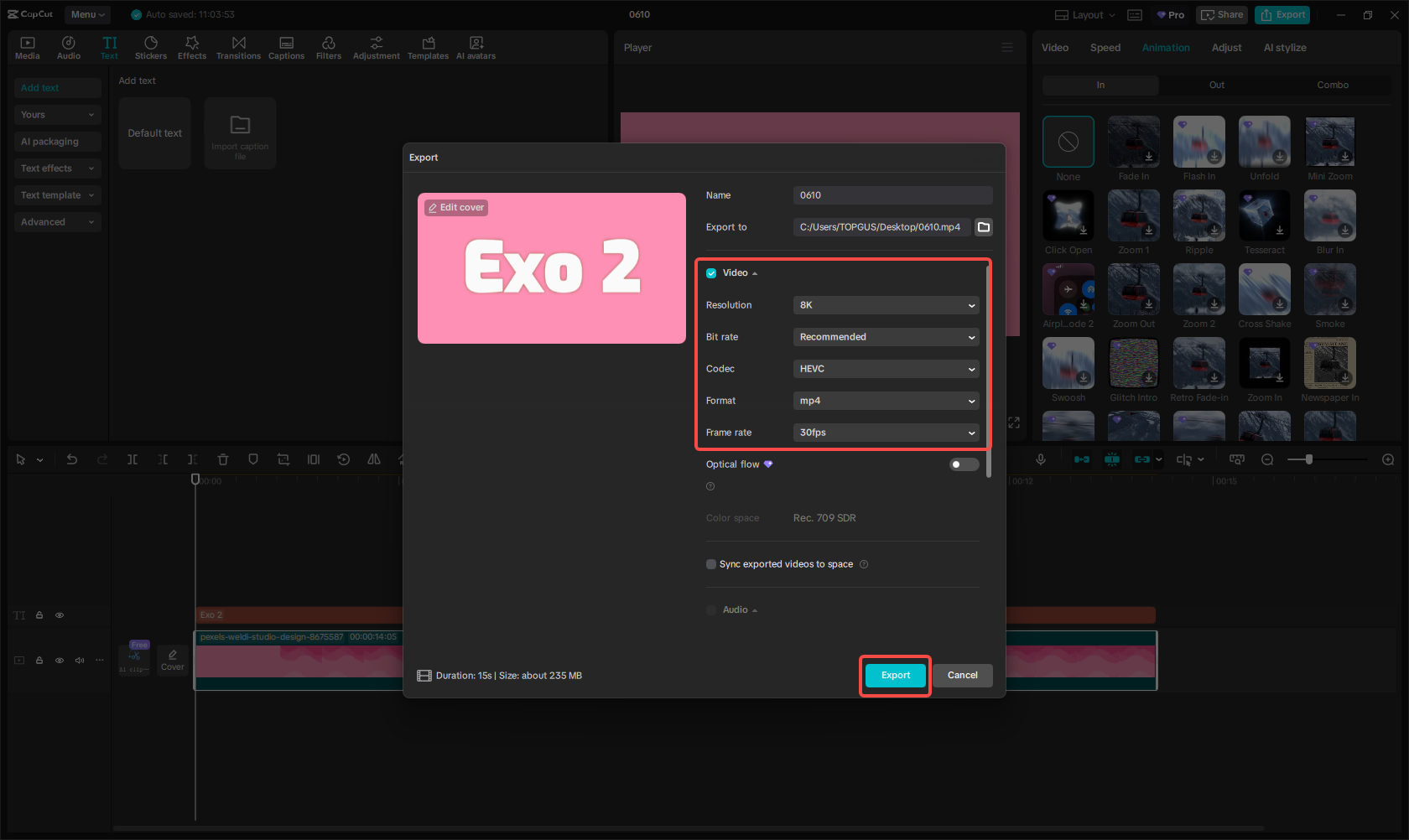 Export the file with the Exo font