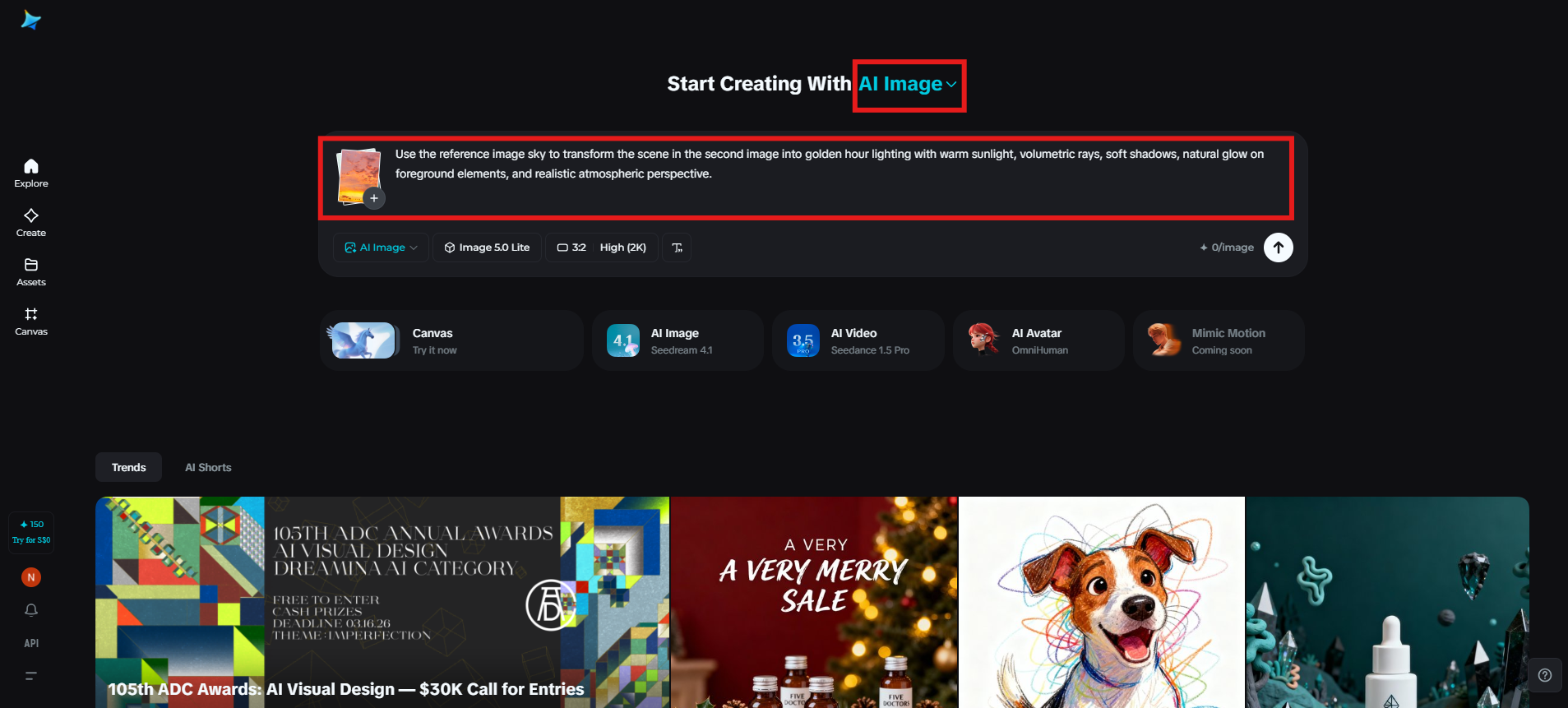 Caricare un'immagine di riferimento su Dreamina e digitare un messaggio di richiesta