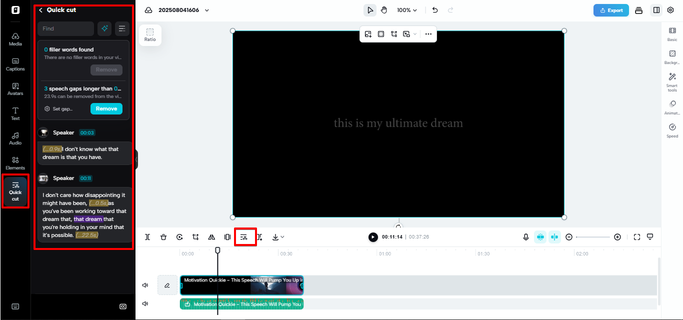 Transcript-based editing in Pippit