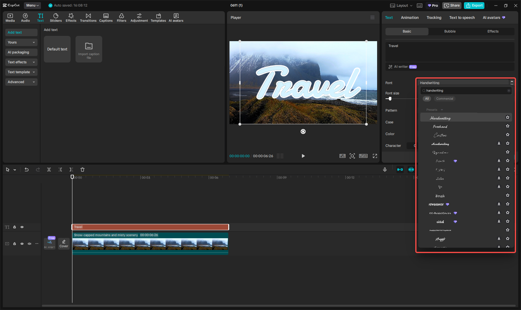 Adding text to the video in CapCut