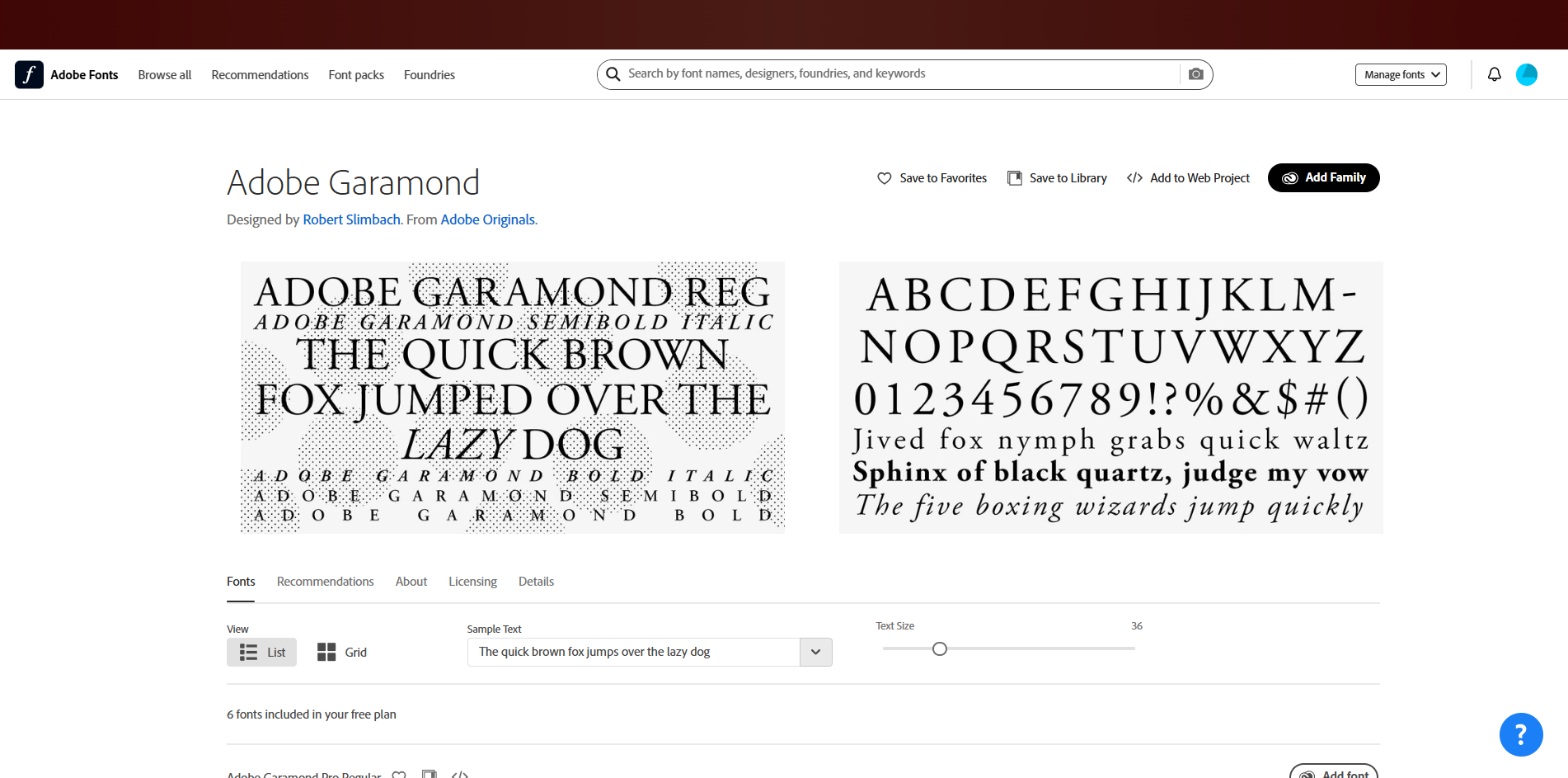 Interface Adobe Fonts - the best site for downloading Garamond font